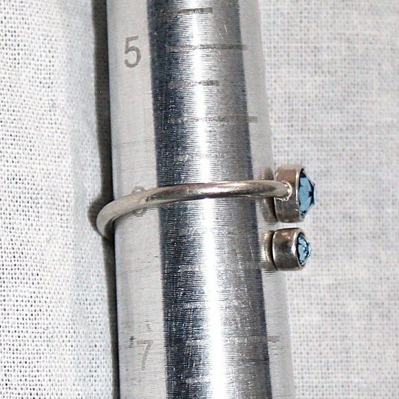 Alex and Ani Sterling Silver Light Blue Crystal By Pass Ring - Picture 6 of 7